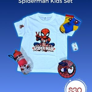 Spider-Man Kids Toy Set - New (T-shirt, Bottle, 2 Socks Pairs, Toy, 15 Sticker)